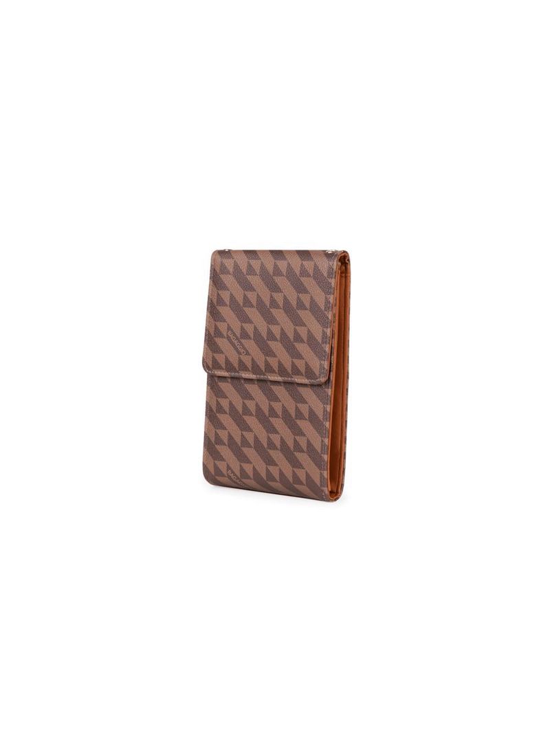 Porta celular feminino alça transversal monograma bg marrom