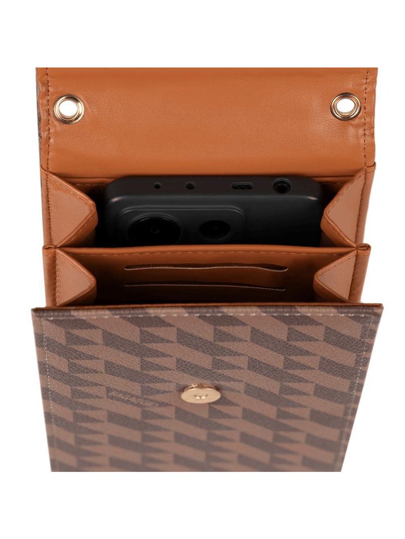 Porta celular feminino alça transversal monograma bg marrom