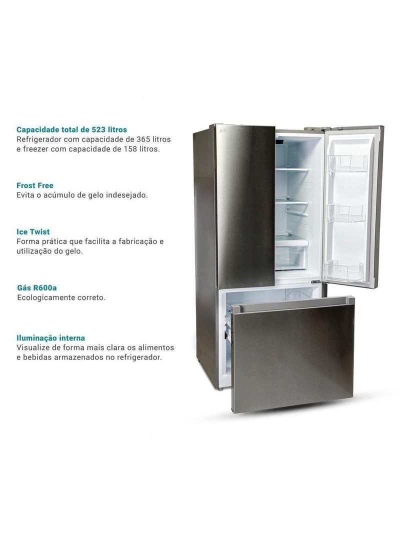 Geladeira 523L Philco Eco Inverter French Door Inox PRF53A 110V