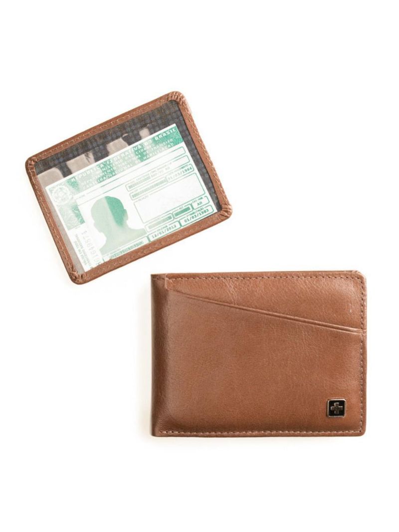 Carteira masculina de couro com porta cartão suissewin café