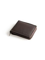 Carteira masculina de couro com zíper newton café