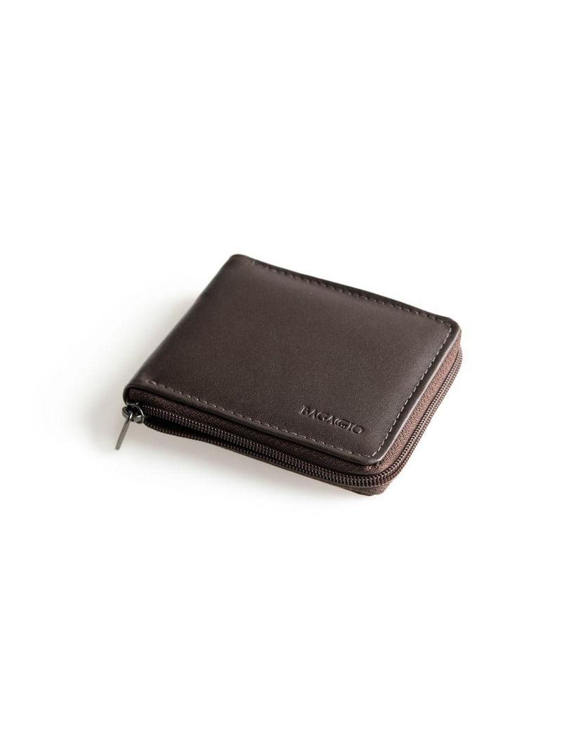Carteira masculina de couro com zíper newton café