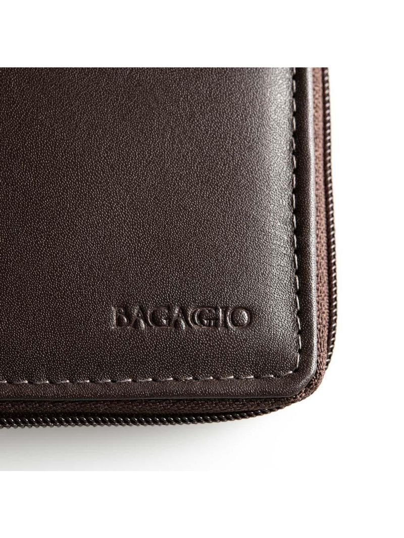 Carteira masculina de couro com zíper newton café