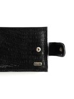 Carteira masculina de couro com fecho em botão lezard preta