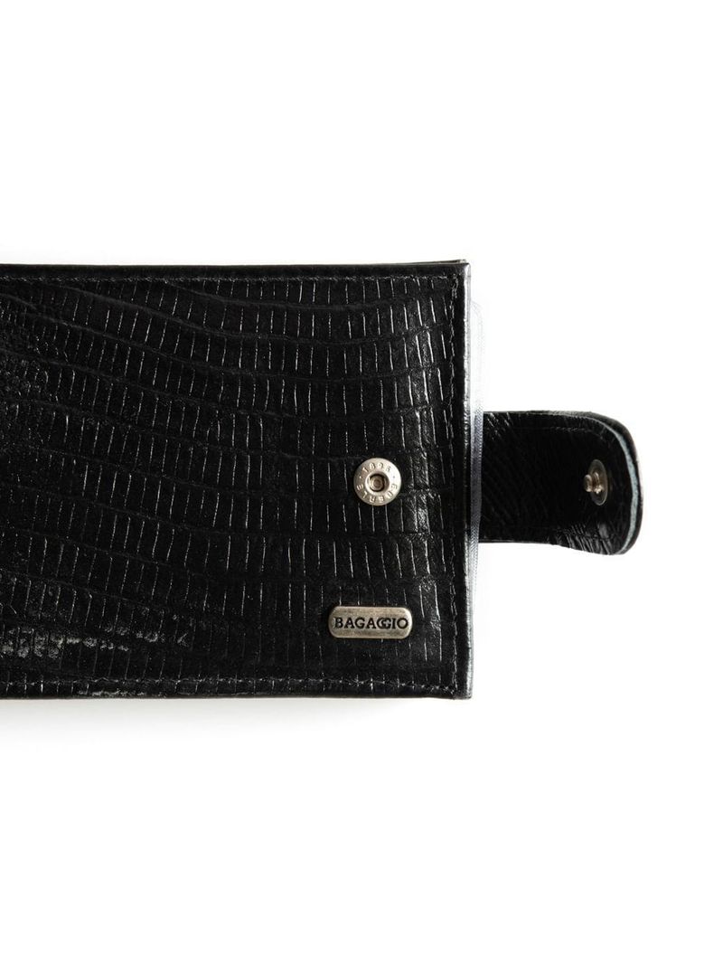 Carteira masculina de couro com fecho em botão lezard preta