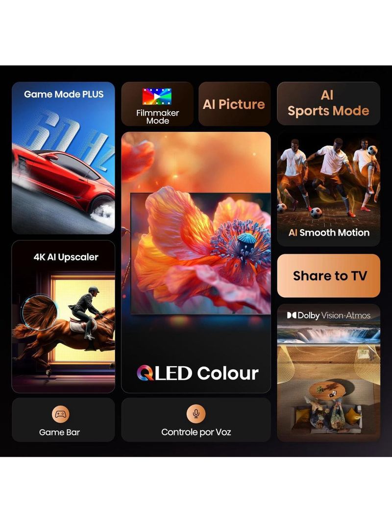 Smart tv 55” 4k uhd hisense qled 55q6qv hdr10 dolby atmos vidaa u9 preta