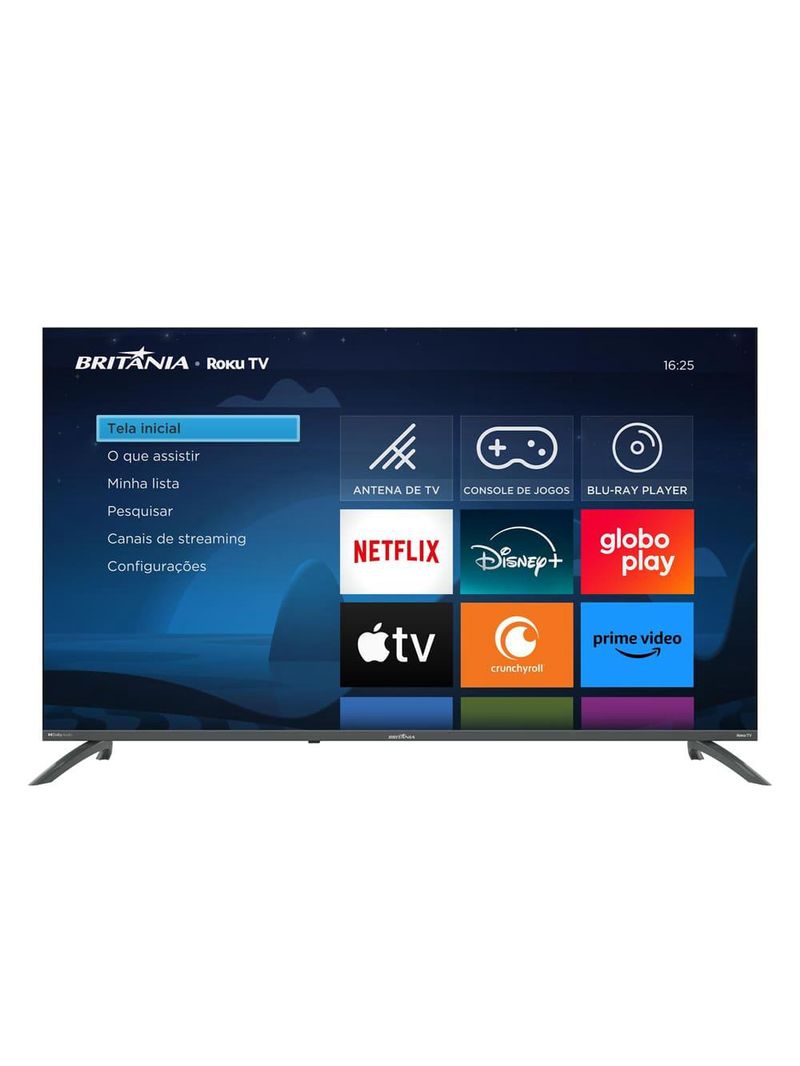 Smart tv 50" britânia ultra hd led btv50va4regb com sistema operacional roku tv, dolby audio, processador quad-core, entradas usb e hdmi