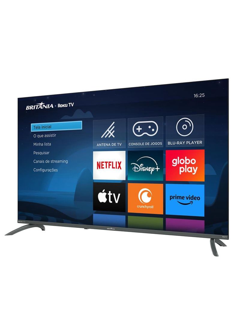 Smart tv 50" britânia ultra hd led btv50va4regb com sistema operacional roku tv, dolby audio, processador quad-core, entradas usb e hdmi