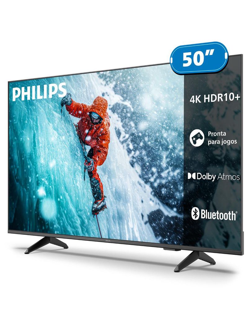 Smart tv 50" 4k philips 50pug7300/78 uhd titan os pixel precise comando de voz preta
