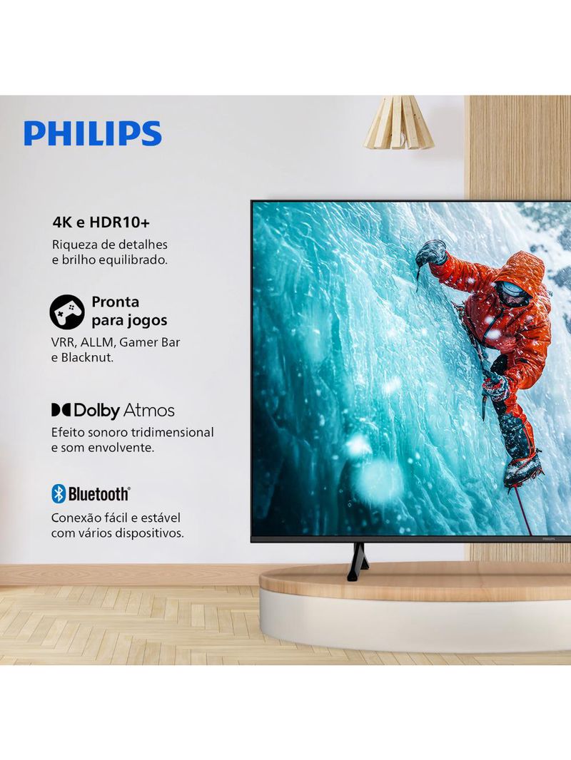 Smart tv 50" 4k philips 50pug7300/78 uhd titan os pixel precise comando de voz preta