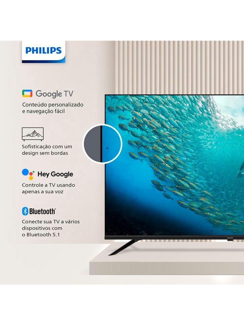 Smart tv led 50" ultra hd 4k philips 50pug7019 com google tv, comando de voz, wi-fi, entradas hdmi e usb
