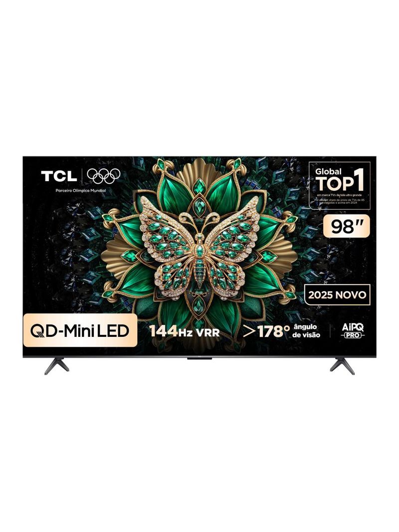 Smart tv 98” tcl 98c6k 4k qd-mini led google tv 144hz