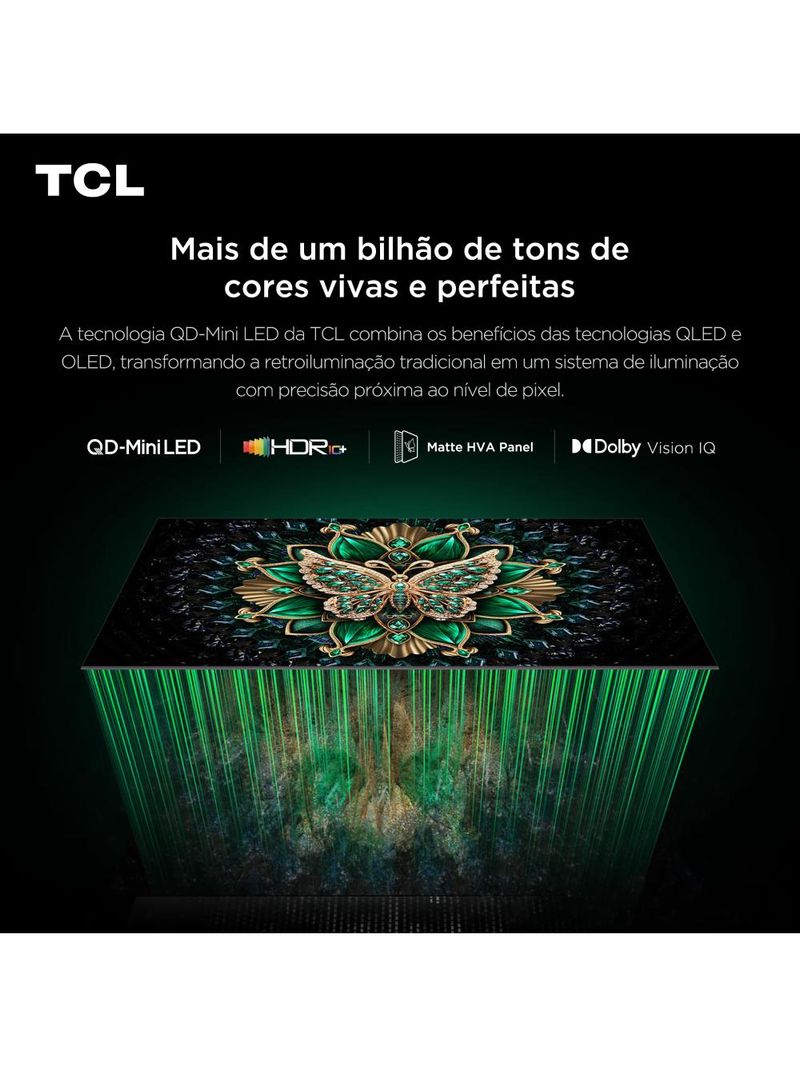 Smart tv 98” tcl 98c6k 4k qd-mini led google tv 144hz