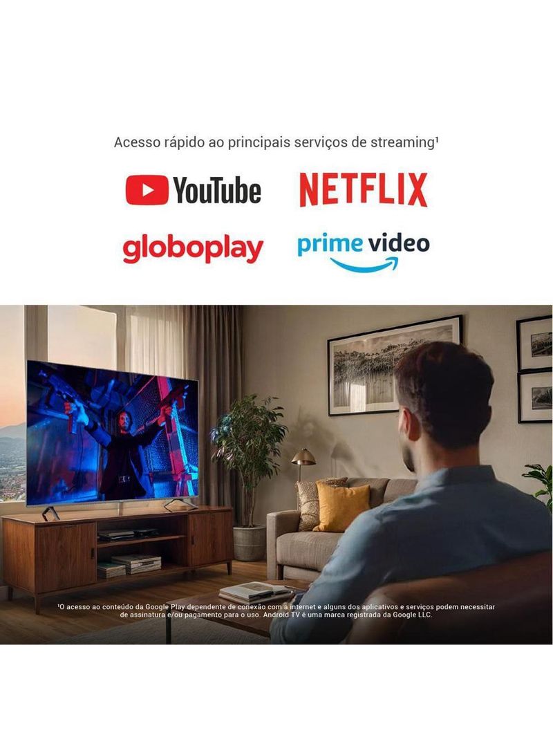 Smart tv led 70" ultra hd philco 4k ptv70g2sgsgb google tv com hdmi, usb, wi-fi, dolby atmos, dolby vision e chromecast integrado