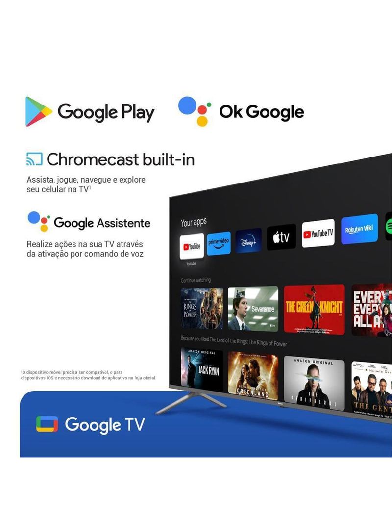 Smart tv led 70" ultra hd philco 4k ptv70g2sgsgb google tv com hdmi, usb, wi-fi, dolby atmos, dolby vision e chromecast integrado
