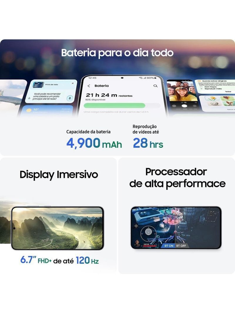 Smartphone samsung galaxy s25 fe 5g tela 6,7” amoled 128gb 8gb ram câmera 50mp jetblack