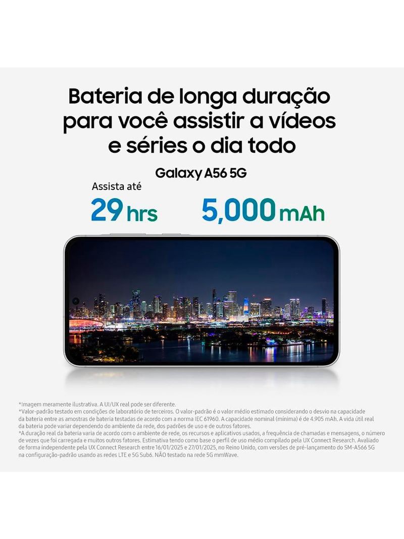 Celular samsung galaxy a56 tela super amoled 67" 128gb 5g câmera tripla até 50mp vídeo hdr e recursos ai cinza