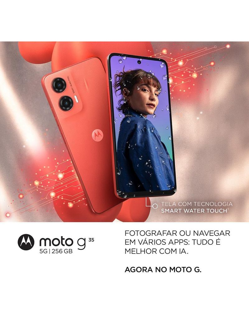 Smartphone motorola moto g35 5g cinza 256gb 4gb ram + 8gb ram boost e camera 50mp com ai nfc tela 67" com superbrilho