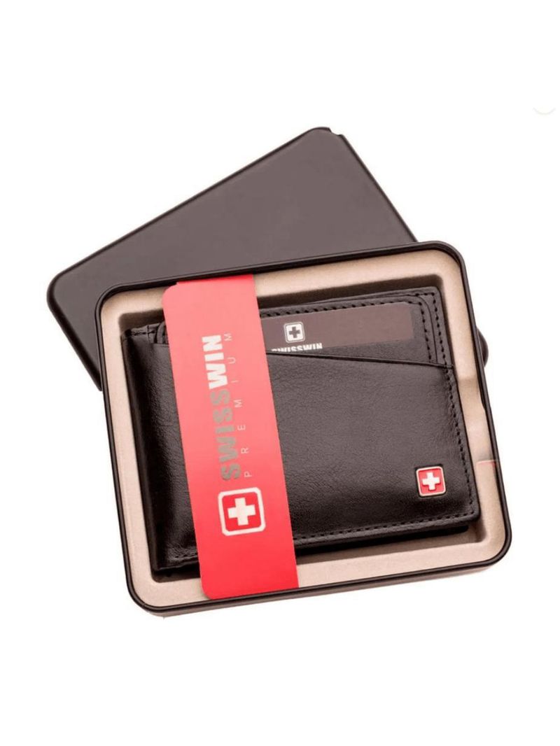 Carteira masculina de couro porta cartão suissewin preto