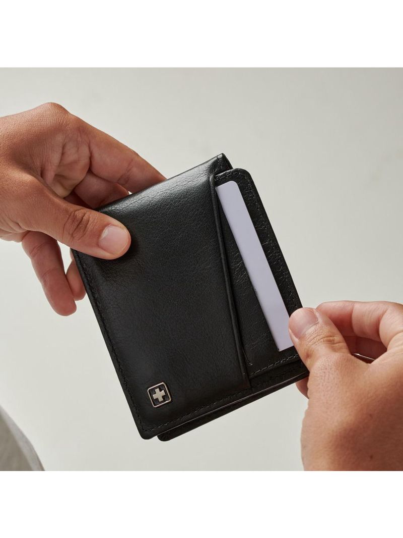 Carteira masculina de couro porta cartão suissewin preto
