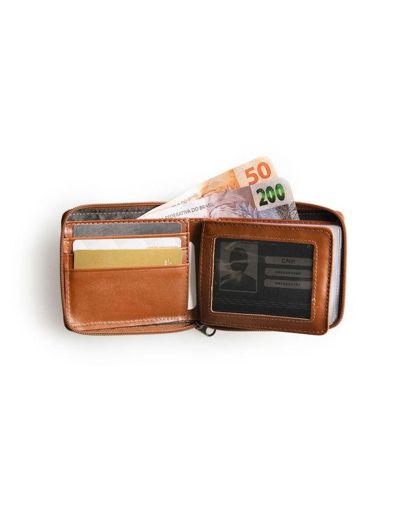 Carteira masculina de couro com zíper newton marrom