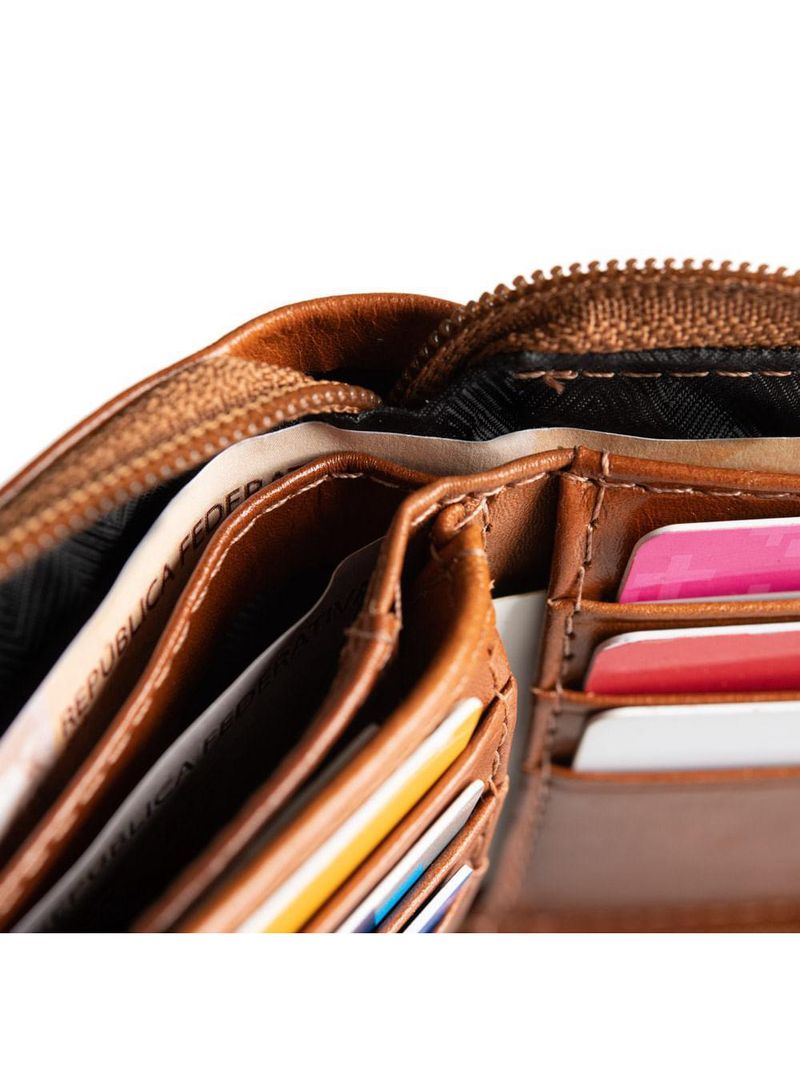 Carteira masculina de couro com zíper newton marrom