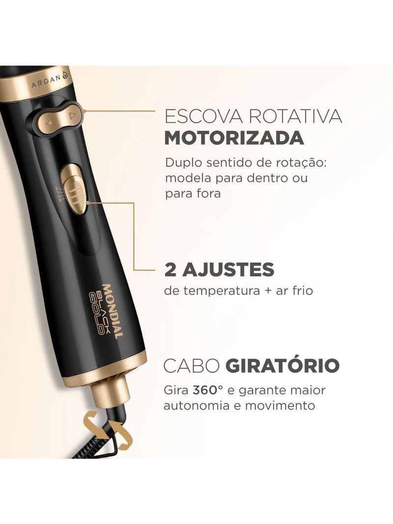Escova rotativa mondial argan er-11 1000w black gold