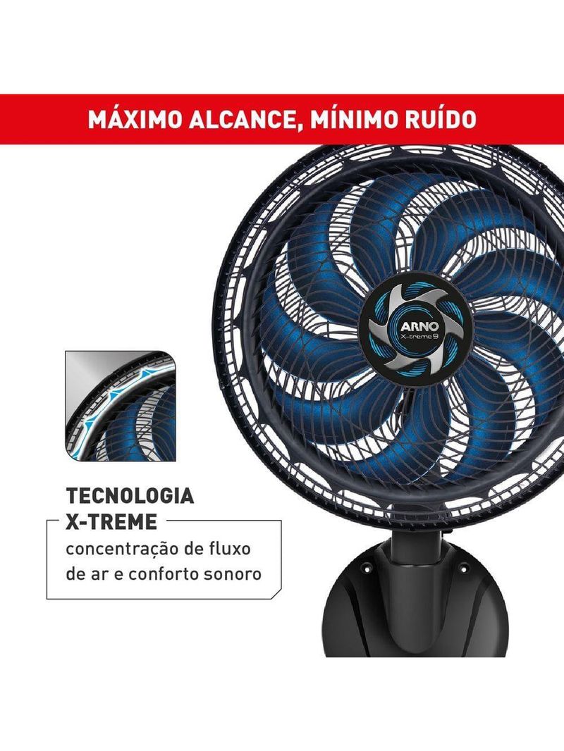 Ventilador de parede arno x-treme ve9p 40cm 160w 9 pás silencioso preto e azul