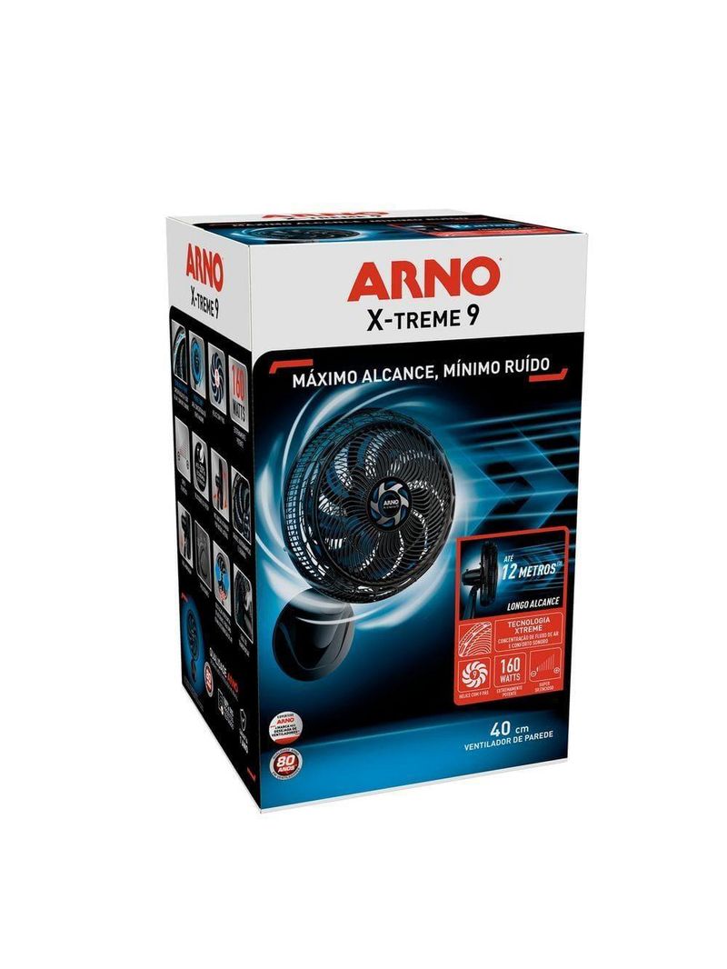 Ventilador de parede arno x-treme ve9p 40cm 160w 9 pás silencioso preto e azul