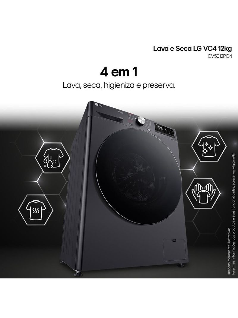 Lava e seca lg 12kg/7kg smart vc4 com inteligência artificial ai dd™ cv5012pc4 - inox