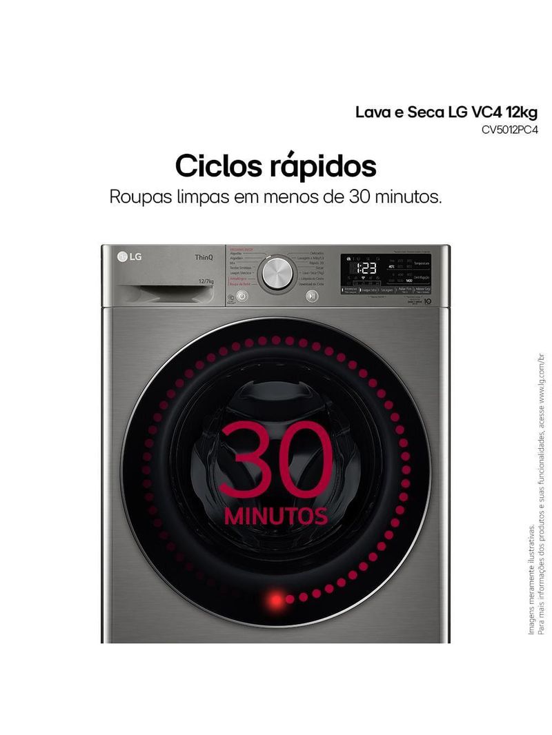 Lava e seca lg 12kg/7kg smart vc4 com inteligência artificial ai dd™ cv5012pc4 - inox