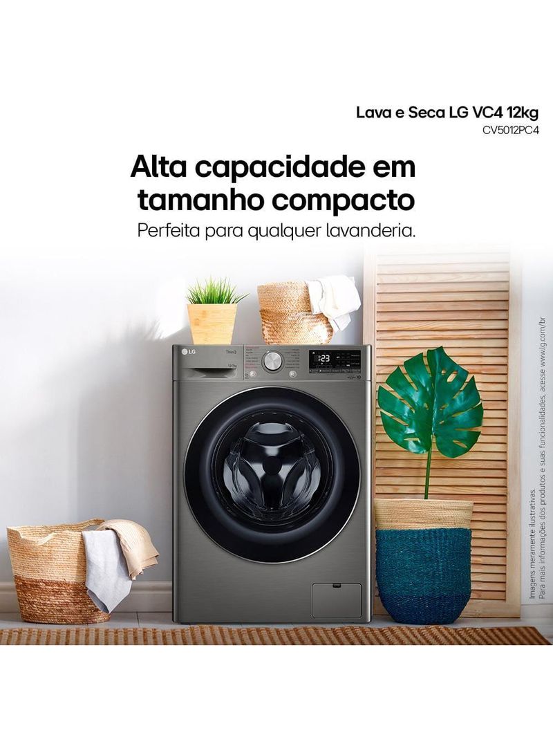 Lava e seca LG 12kg/7kg smart vc4 com inteligência artificial ai dd™ cv5012pc4 - inox