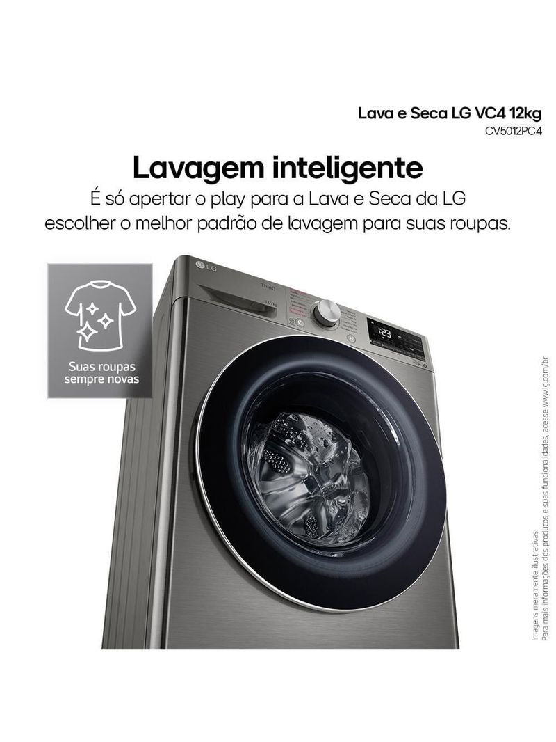 Lava e seca LG 12kg/7kg smart vc4 com inteligência artificial ai dd™ cv5012pc4 - inox