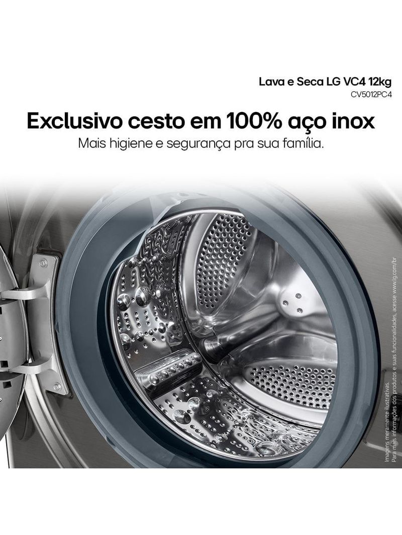 Lava e seca LG 12kg/7kg smart vc4 com inteligência artificial ai dd™ cv5012pc4 - inox