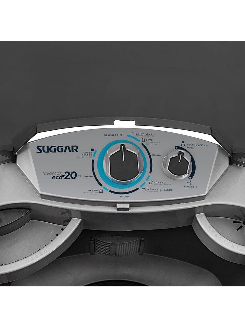 Tanquinho de roupas 20kg suggar lavamax eco le2001/2002pr com 6 programas de lavagem – prata