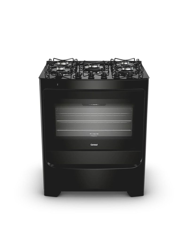 Fogão 5 bocas consul cfs5vbe com mesa de vidro e acendimento automático preto - bivolt