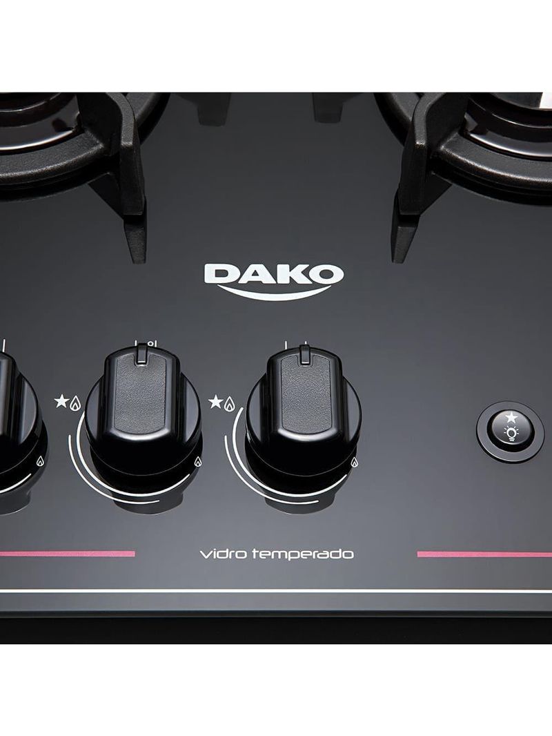 Fogão dako 4 bocas magister mesa de vidro acendimento automático bivolt preto