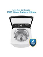 Lavadora de roupas midea wave agitator 15kg ma512w150a com timer digital, filtro de fiapos, função perfume+ e sistema power mix dispenser – branca