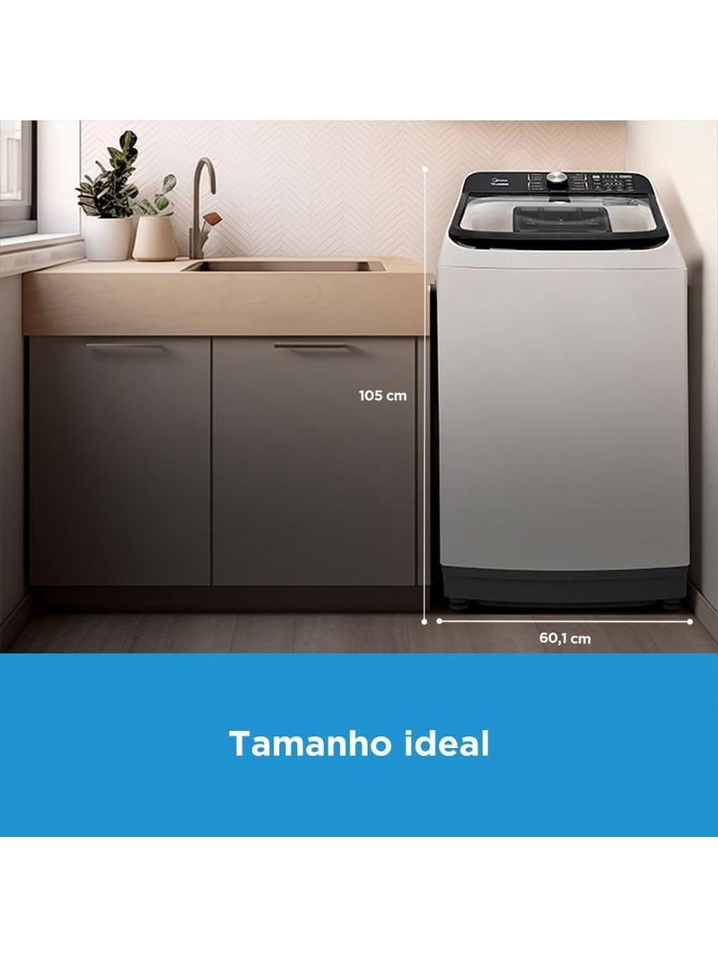 Lavadora de roupas midea wave agitator 15kg ma512w150a com timer digital, filtro de fiapos, função perfume+ e sistema power mix dispenser – branca