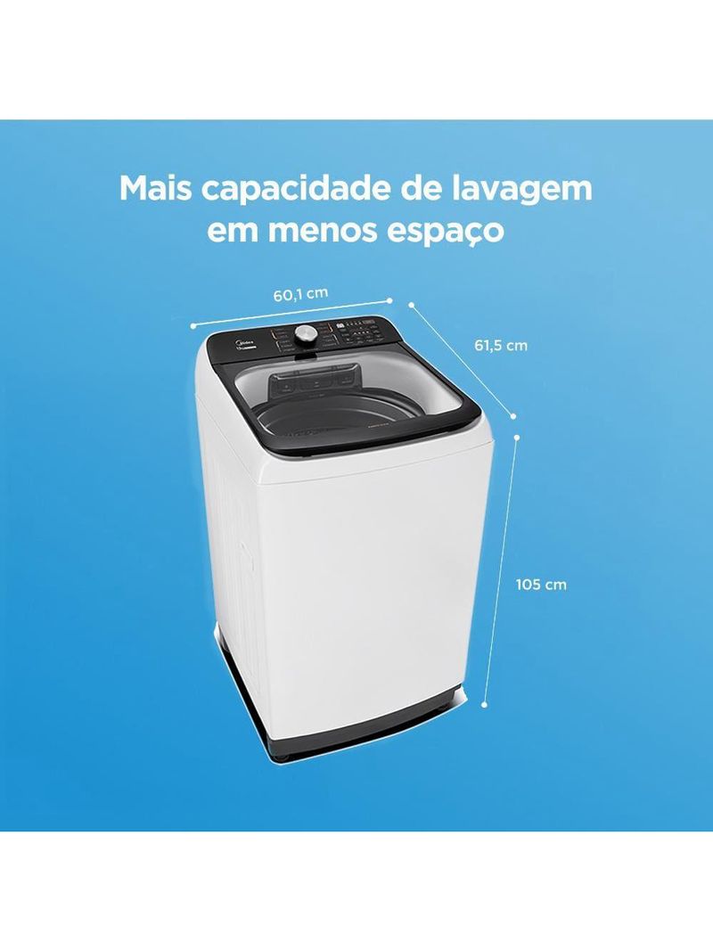 Lavadora de roupas midea wave agitator 15kg ma512w150a com timer digital, filtro de fiapos, função perfume+ e sistema power mix dispenser – branca