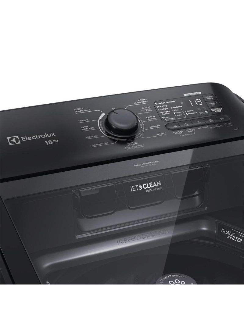 Lavadora de roupas electrolux expert leb18 18kg com tecnologia tripla filtragem, jet&clean e função pet pro - preta