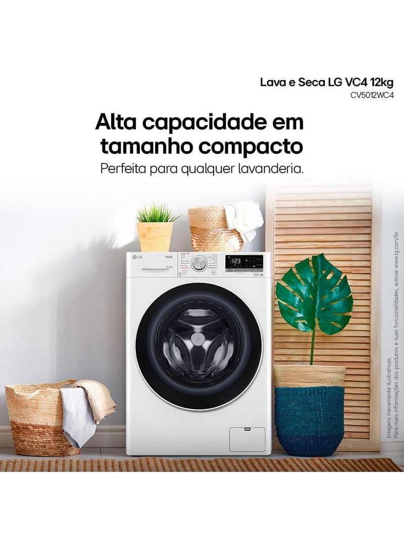 Lava e Seca LG 12kg/7kg Smart VC4 com Inteligência Artificial AI DD™ – CV5012WC4 | Branca