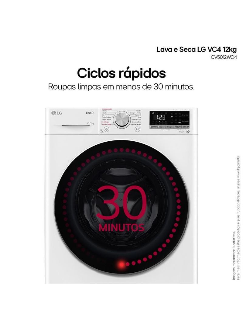 Lava e Seca LG 12kg/7kg Smart VC4 com Inteligência Artificial AI DD™ – CV5012WC4 | Branca