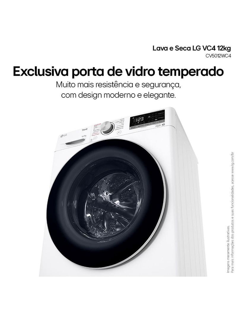 Lava e Seca LG 12kg/7kg Smart VC4 com Inteligência Artificial AI DD™ – CV5012WC4 | Branca