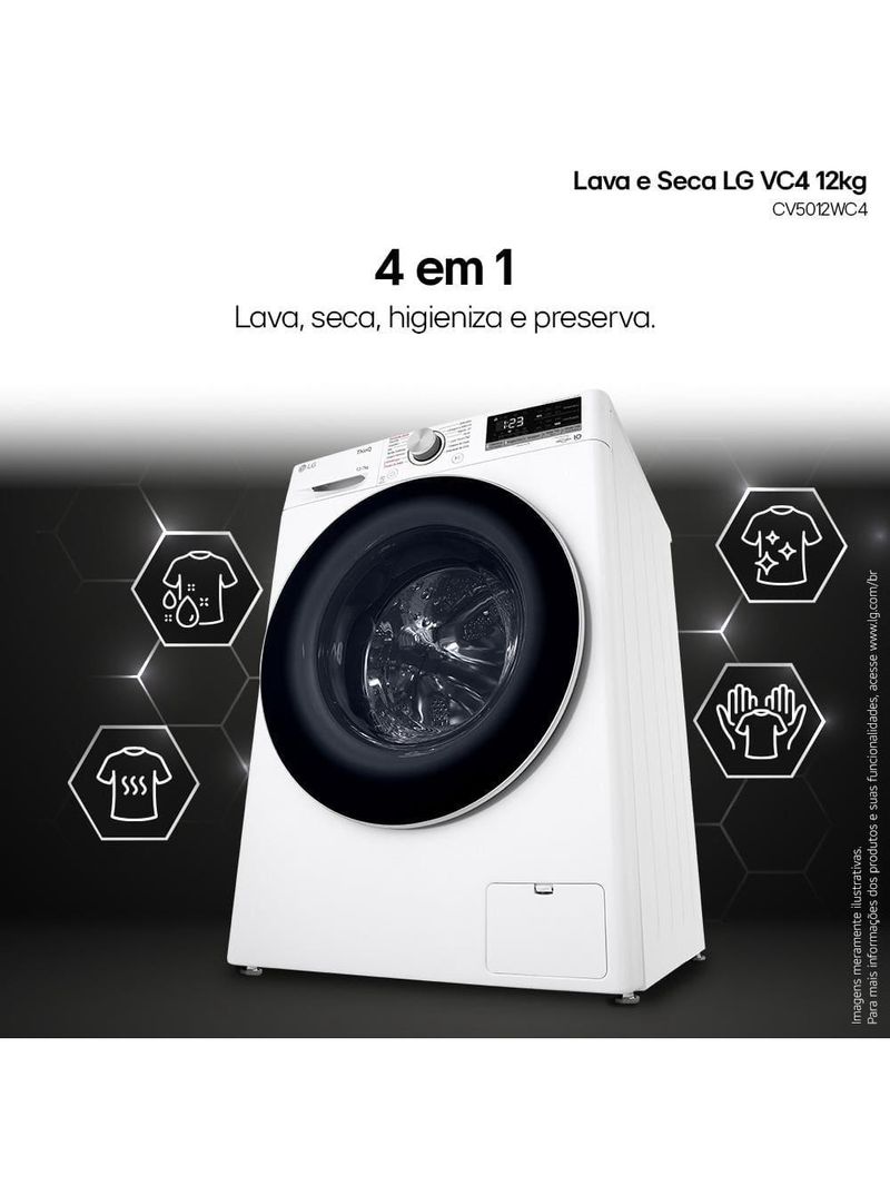 Lava e Seca LG 12kg/7kg Smart VC4 com Inteligência Artificial AI DD™ – CV5012WC4 | Branca