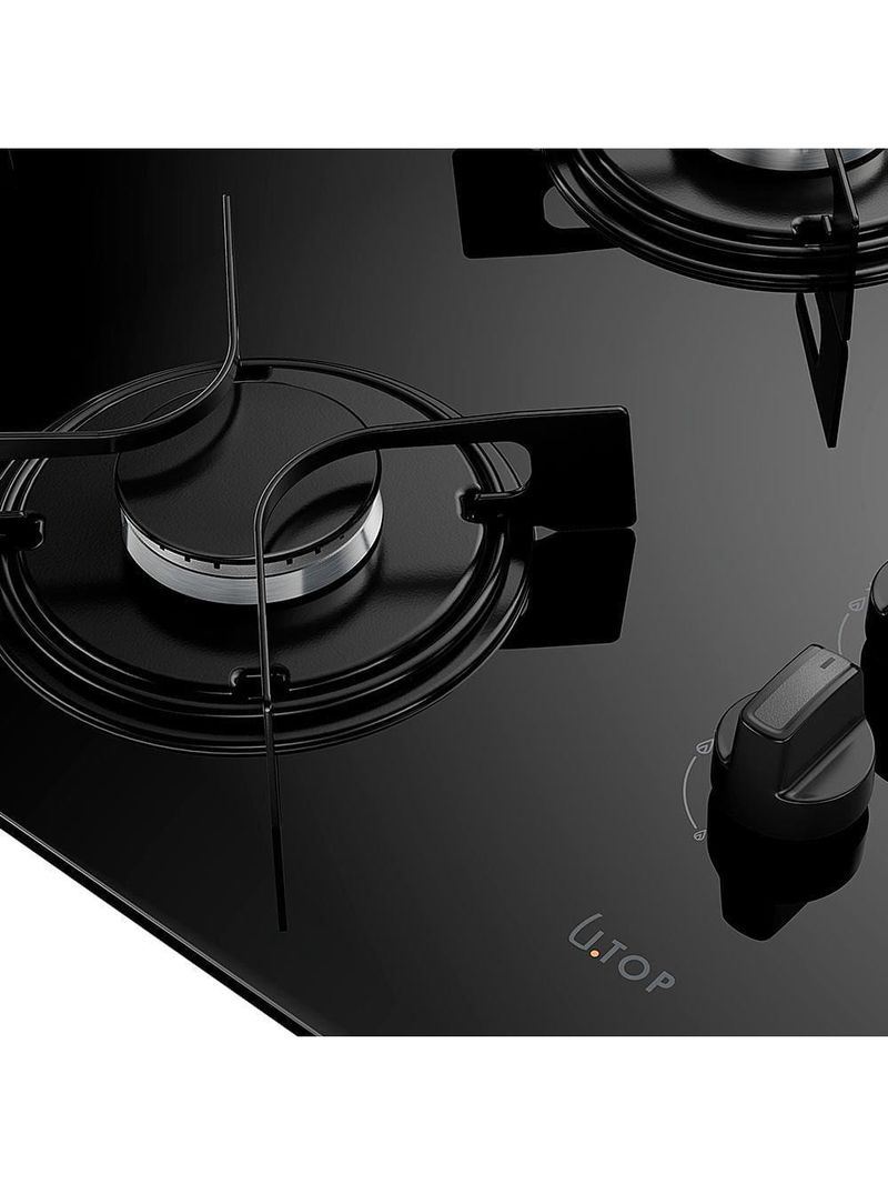 Cooktop a gás atlas u top 4 bocas mesa de vidro preto bivolt