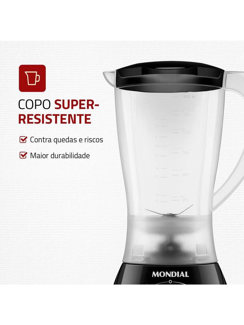 Liquidificador mondial power l-550 1,9l 550w 2 velocidades pulsar preto