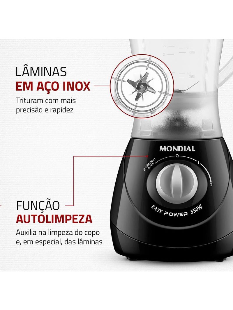 Liquidificador mondial power l-550 1,9l 550w 2 velocidades pulsar preto