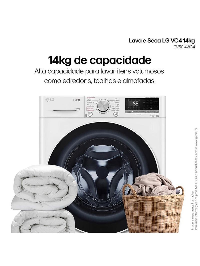 Lava e seca lg 14kg/8kg smart vc4 com inteligência artificial ai dd™ cv5014wc4 - branca