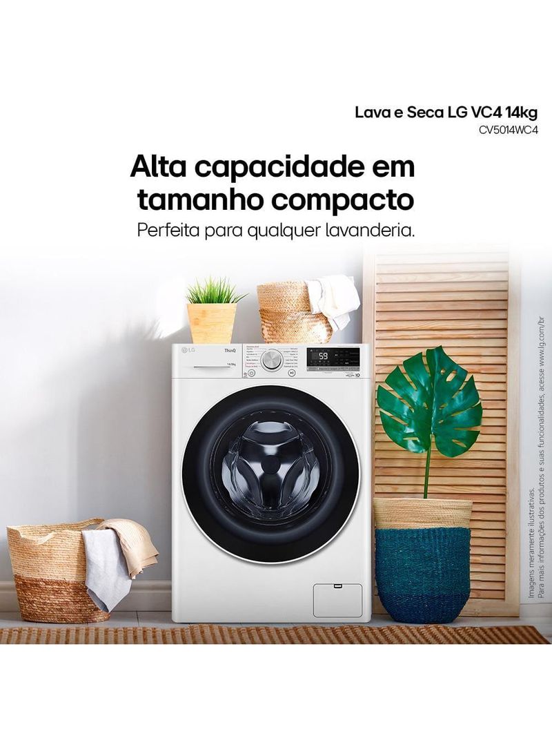 Lava e seca lg 14kg/8kg smart vc4 com inteligência artificial ai dd™ cv5014wc4 - branca